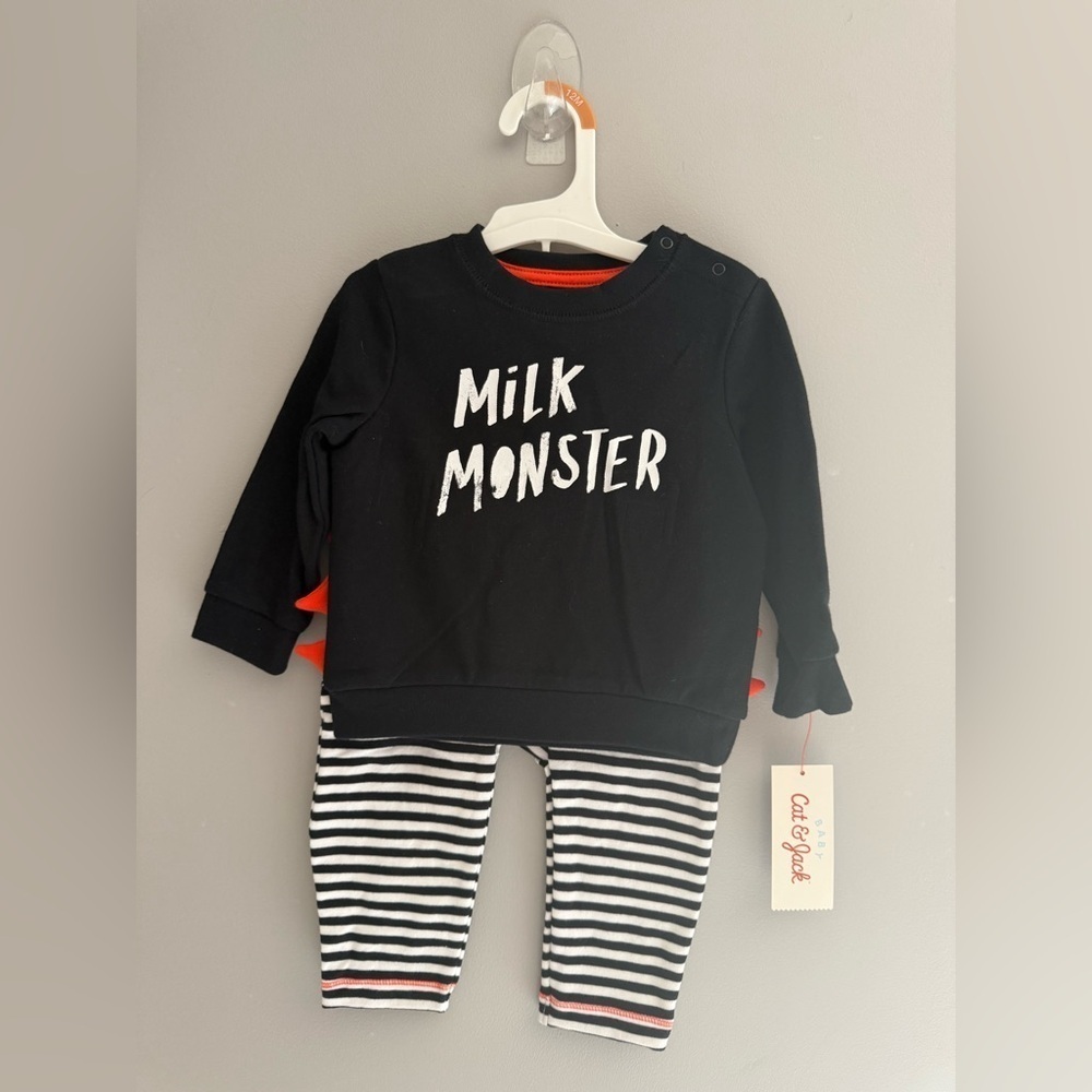 Cat & Jack Baby Milk Monster Halloween Matching Set SZ 12M Black White New